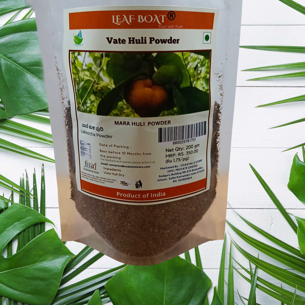Leaf Boat Vate Huli-Powder Artocarpus Lakoocha Lakucha Monkey Jack Deua Dephal Deyo Unde Huli Mara Huli Kette Huli Badhal Barhal Traditional Make Rock Salt Treated for All Type of Curry 200 GM