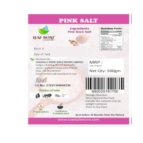 Leaf boat Pink Salt | Himalayan | Pack of 2-  (1000Gm) | Additive free | for All Cooking Light Pink Sooji | Free flow salt Powder Namak,| Sindhava Lavan |